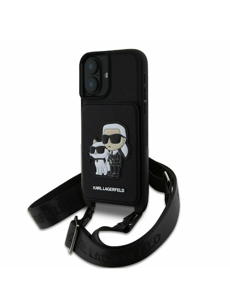 Karl Lagerfeld Karl Lagerfeld Saffiano Crossbody Popruh Karl and Choupette Kryt pre iPhone 16 Čierny