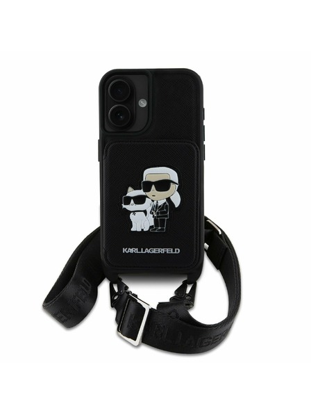 Karl Lagerfeld Karl Lagerfeld Saffiano Crossbody Popruh Karl and Choupette Kryt pre iPhone 16 Čierny