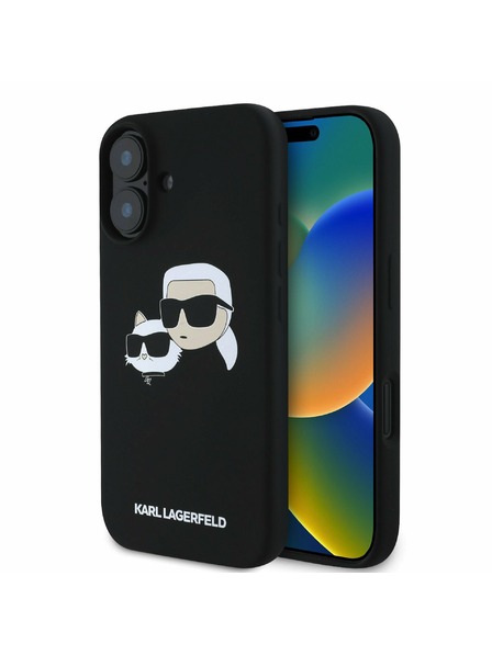 Karl Lagerfeld Karl Lagerfeld Tekutý silikón Dvojité hlavy MagSafe Zadný kryt pre iPhone 16 Plus Čierny