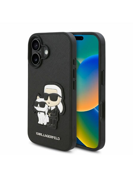 Karl Lagerfeld Karl Lagerfeld PU Saffiano Karl and Choupette Zadný kryt pre iPhone 16 Plus Čierny