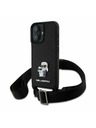 Karl Lagerfeld Karl Lagerfeld Saffiano Crossbody Popruh Kov Karl and Choupette Zadný kryt pre iPhone 16 Čierny