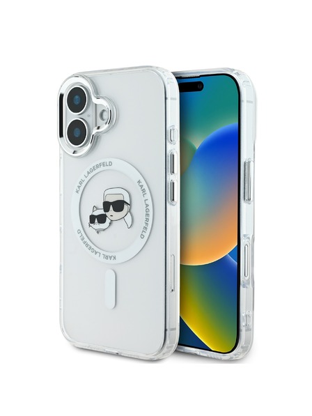 Karl Lagerfeld Karl Lagerfeld IML K&CH Hlavy Kovový rám MagSafe Zadný kryt pre iPhone 16 Priehľadný