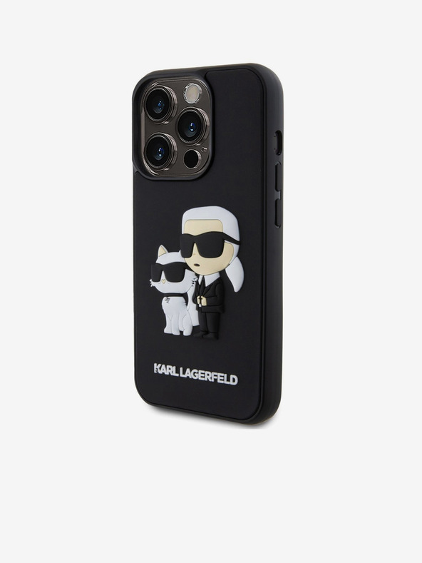 Karl Lagerfeld Karl Lagerfeld 3D Gumový Karl and Choupette Zadný kryt pre iPhone 15 Pro Čierny