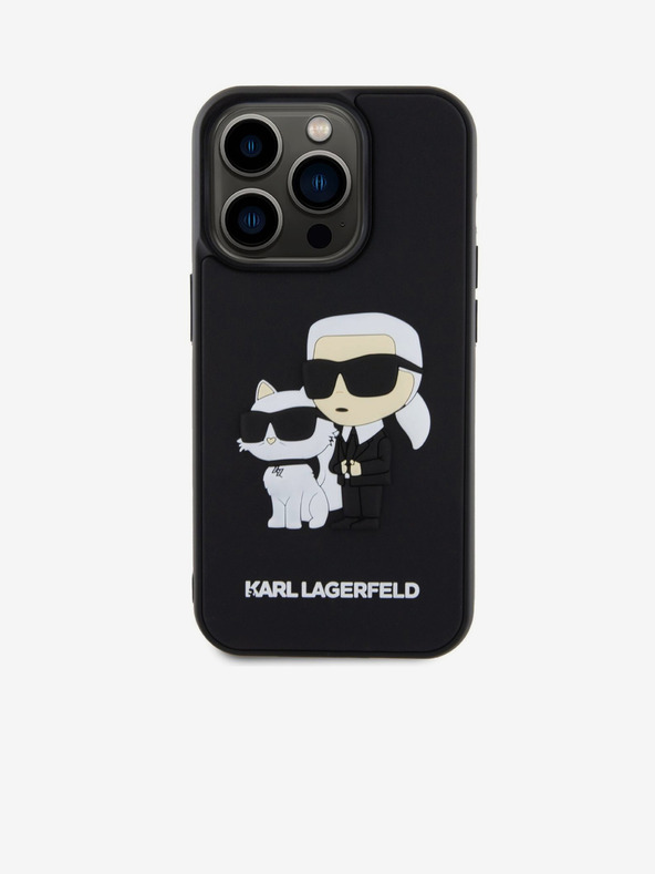 Karl Lagerfeld Karl Lagerfeld 3D Gumový Karl and Choupette Zadný kryt pre iPhone 15 Pro Čierny
