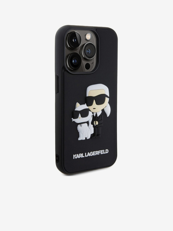 Karl Lagerfeld Karl Lagerfeld 3D Gumový Karl and Choupette Zadný kryt pre iPhone 15 Pro Čierny