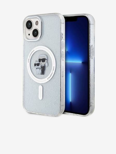 Karl Lagerfeld Karl Lagerfeld IML Trblietavý Karl and Choupette MagSafe Zadný kryt pre iPhone 15 Priehľadný