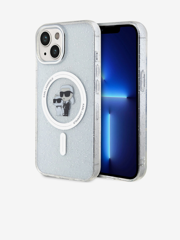 Karl Lagerfeld Karl Lagerfeld IML Trblietavý Karl and Choupette MagSafe Zadný kryt pre iPhone 15 Priehľadný