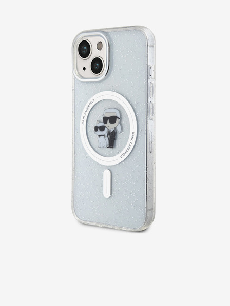 Karl Lagerfeld Karl Lagerfeld IML Trblietavý Karl and Choupette MagSafe Zadný kryt pre iPhone 15 Priehľadný