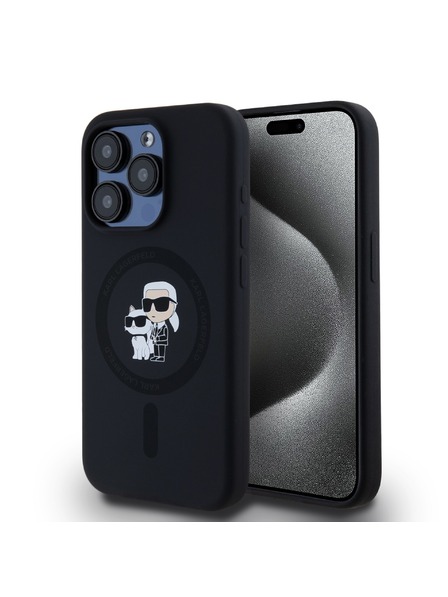 Karl Lagerfeld Karl Lagerfeld Tekutý silikón Karl and Choupette Magsafe Zadný kryt pre iPhone 15 Pro Čierny