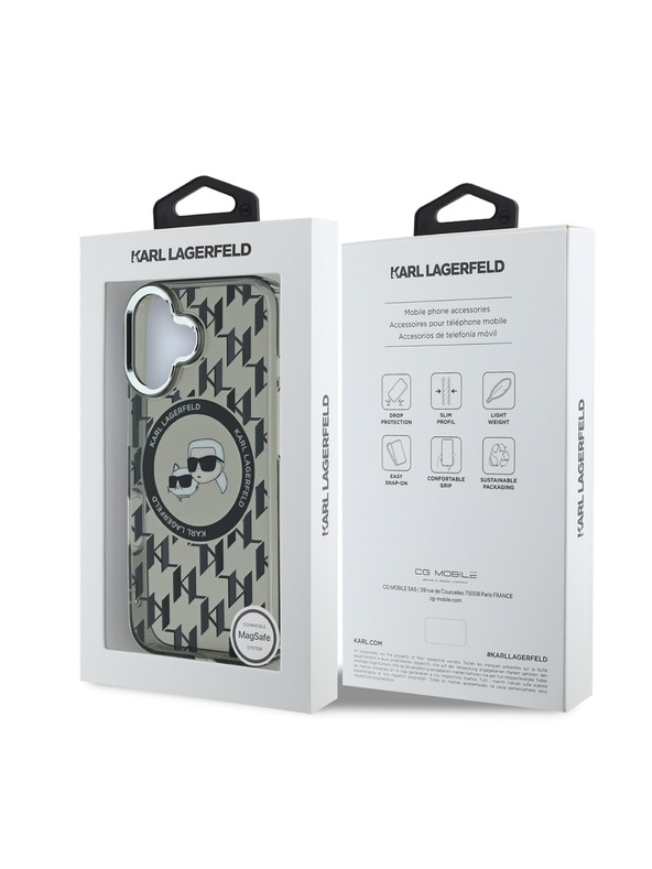 Karl Lagerfeld Karl Lagerfeld IML Monogram K&CH Hlavy MagSafe Zadný kryt pre iPhone 16 Čierny