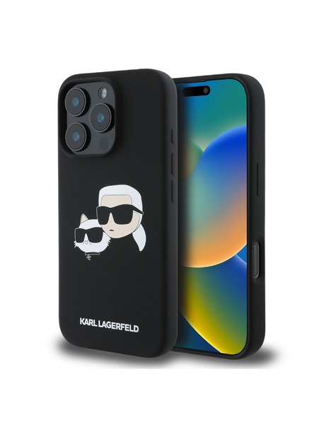 Karl Lagerfeld Karl Lagerfeld Tekutý silikón Dvojité hlavy MagSafe Zadný kryt pre iPhone 16 Pro Čierny