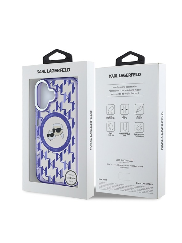 Karl Lagerfeld Karl Lagerfeld IML Monogram K&CH Hlavy MagSafe Zadný kryt pre iPhone 16 Fialový