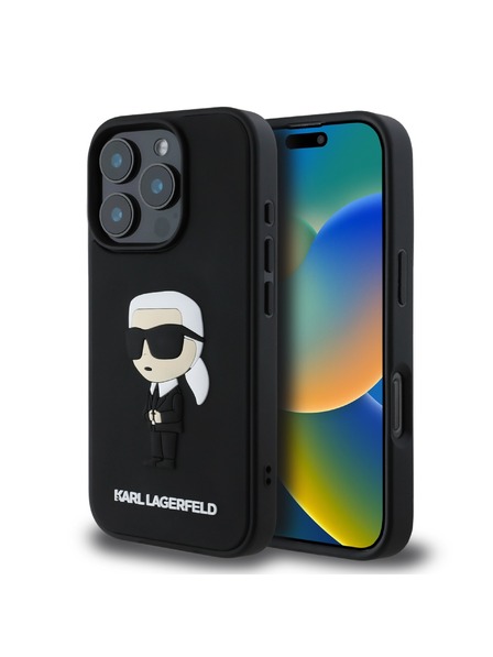 Karl Lagerfeld Karl Lagerfeld 3D Gumový Ikonický Zadný kryt pre iPhone 16 Pro Max Čierny