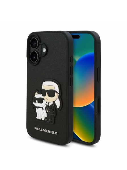 Karl Lagerfeld Karl Lagerfeld PU Saffiano Karl and Choupette Zadný Kryt pre iPhone 16 Black