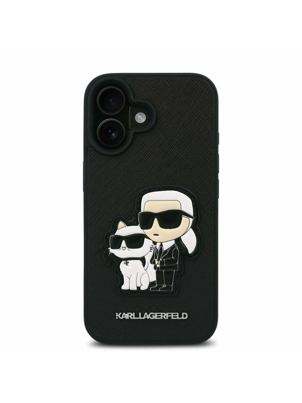 Karl Lagerfeld Karl Lagerfeld PU Saffiano Karl and Choupette Zadný Kryt pre iPhone 16 Black