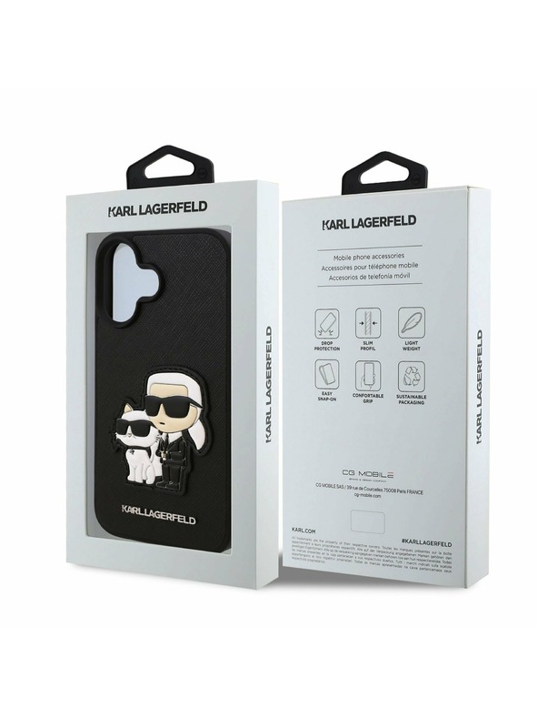 Karl Lagerfeld Karl Lagerfeld PU Saffiano Karl and Choupette Zadný Kryt pre iPhone 16 Black