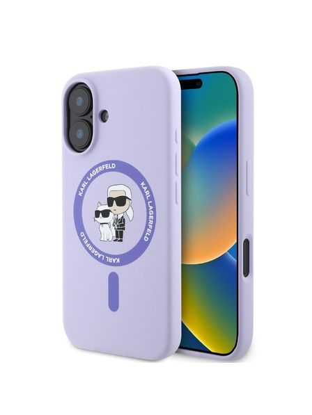 Karl Lagerfeld Karl Lagerfeld Tekutý Silikónový Karl and Choupette MagSafe Zadný Kryt pre iPhone 16 Purple