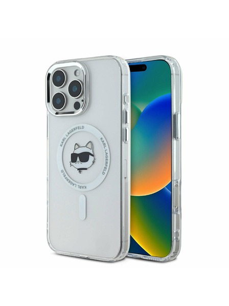 Karl Lagerfeld Karl Lagerfeld IML Choupette Head Kovový Rám MagSafe Zadný Kryt pre iPhone 16 Pro Transparent