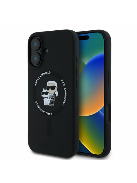 Karl Lagerfeld Karl Lagerfeld Tekutý Silikónový Karl and Choupette MagSafe Zadný Kryt pre iPhone 16 Black