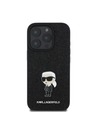 Karl Lagerfeld Karl Lagerfeld Fixovaný Trblietavý Kovový Ikonik Zadný Kryt pre iPhone 16 Pro Black