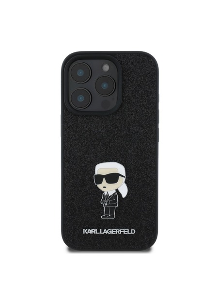 Karl Lagerfeld Karl Lagerfeld Fixovaný Trblietavý Kovový Ikonik Zadný Kryt pre iPhone 16 Pro Black