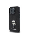 Karl Lagerfeld Karl Lagerfeld Fixovaný Trblietavý Kovový Ikonik Zadný Kryt pre iPhone 16 Pro Black