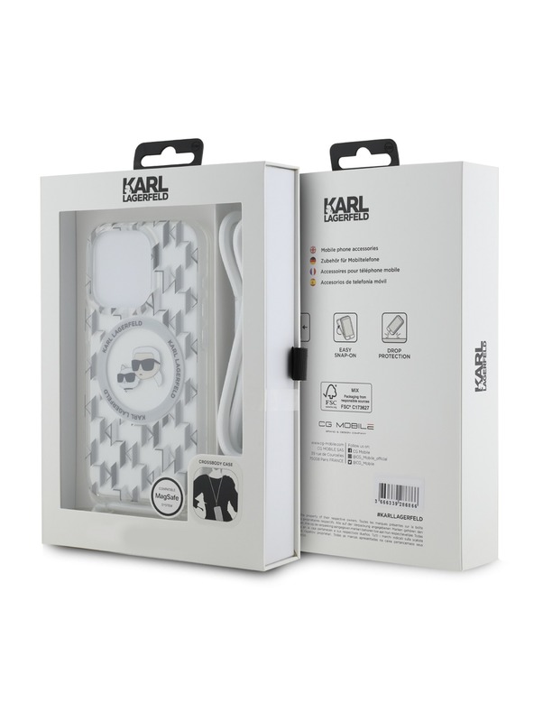 Karl Lagerfeld Karl Lagerfeld IML Monogram Crossbody K&CH Heads MagSafe Zadný Kryt pre iPhone 14 Pro Max Transparent