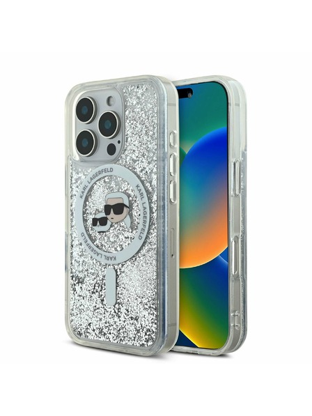 Karl Lagerfeld Karl Lagerfeld Kvapalný trblietavý Karl a Choupette Hlavy MagSafe Zadný kryt pre iPhone 16 Pro Max Priehľadný