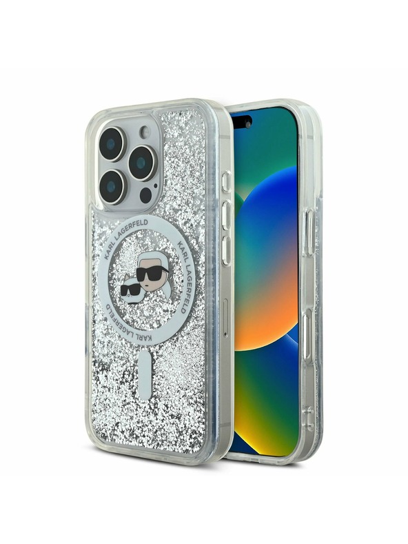 Karl Lagerfeld Karl Lagerfeld Kvapalný trblietavý Karl a Choupette Hlavy MagSafe Zadný kryt pre iPhone 16 Pro Max Priehľadný