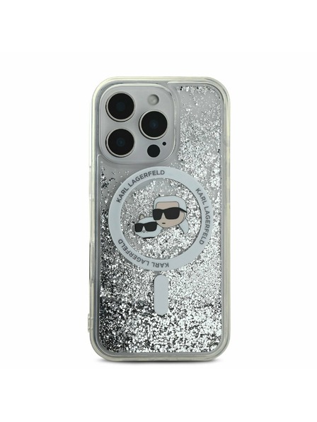 Karl Lagerfeld Karl Lagerfeld Kvapalný trblietavý Karl a Choupette Hlavy MagSafe Zadný kryt pre iPhone 16 Pro Max Priehľadný