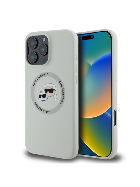Karl Lagerfeld Karl Lagerfeld Kvapalný silikón K&CH Hlavy MagSafe Zadný kryt pre iPhone 16 Pro Béžový