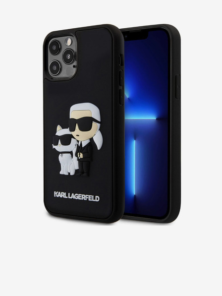 Karl Lagerfeld 3D Gumový Karl a Choupette Zadný kryt pre iPhone 12/12 Pro Čierny Karl Lagerfeld