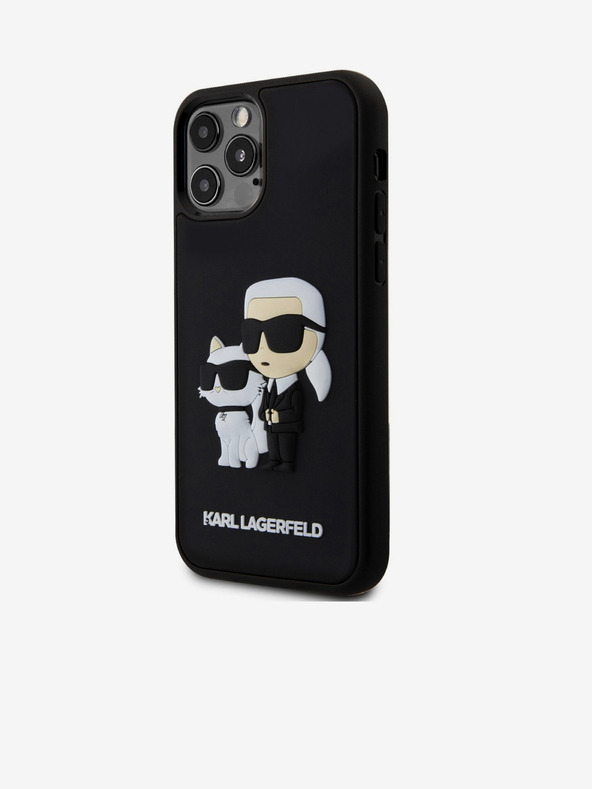 Karl Lagerfeld 3D Gumový Karl a Choupette Zadný kryt pre iPhone 12/12 Pro Čierny Karl Lagerfeld