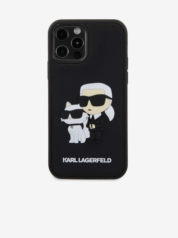 Karl Lagerfeld 3D Gumový Karl a Choupette Zadný kryt pre iPhone 12/12 Pro Čierny Karl Lagerfeld