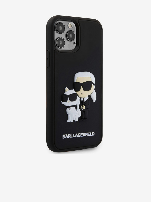 Karl Lagerfeld 3D Gumový Karl a Choupette Zadný kryt pre iPhone 12/12 Pro Čierny Karl Lagerfeld