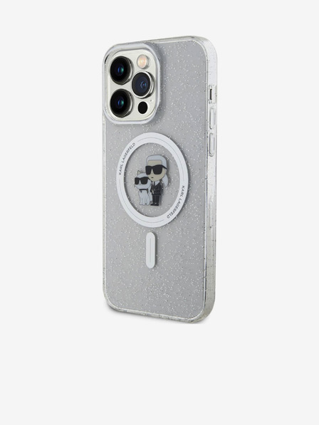 Karl Lagerfeld Karl Lagerfeld IML Trblietavý Karl a Choupette MagSafe Zadný kryt pre iPhone 15 Pro Max Priehľadný