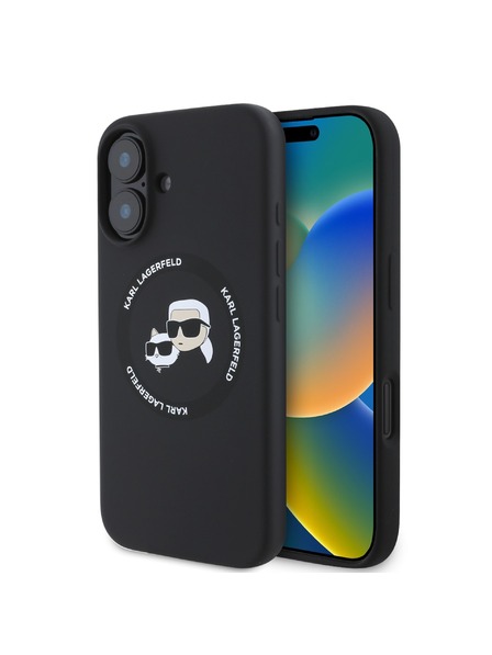 Karl Lagerfeld Karl Lagerfeld Kvapalný silikón K&CH Hlavy MagSafe Zadný kryt pre iPhone 16 Čierny