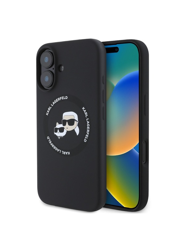 Karl Lagerfeld Karl Lagerfeld Kvapalný silikón K&CH Hlavy MagSafe Zadný kryt pre iPhone 16 Čierny