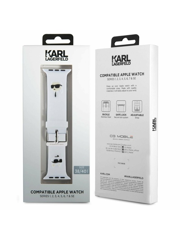 Karl Lagerfeld Karl Lagerfeld Karl a Choupette Head NFT Remienok pre Apple Watch 38/40/41 Biely