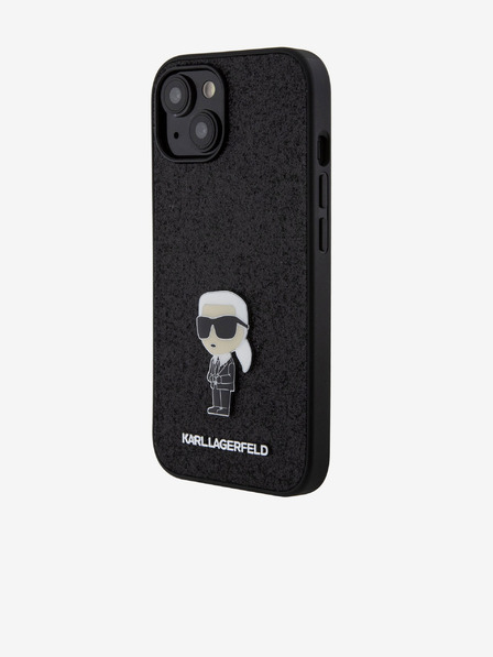 Karl Lagerfeld Karl Lagerfeld Fixný trblietavý kovový Ikonik Zadný kryt pre iPhone 15 Čierny