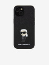 Karl Lagerfeld Karl Lagerfeld Fixný trblietavý kovový Ikonik Zadný kryt pre iPhone 15 Čierny
