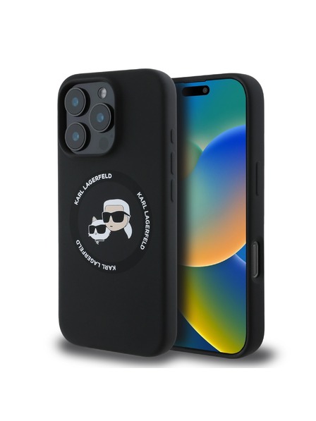 Karl Lagerfeld Karl Lagerfeld Kvapalný silikón K&CH Hlavy MagSafe Zadný kryt pre iPhone 16 Pro Max Čierny