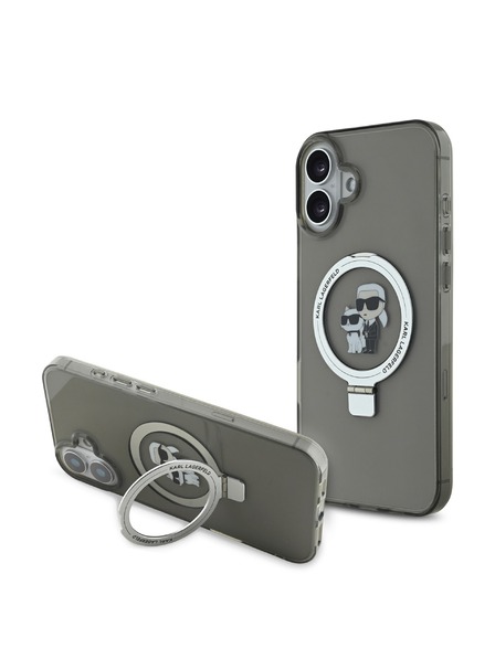 Karl Lagerfeld Karl Lagerfeld Stojanový Karl a Choupette MagSafe Zadný kryt pre iPhone 16 Plus Čierny