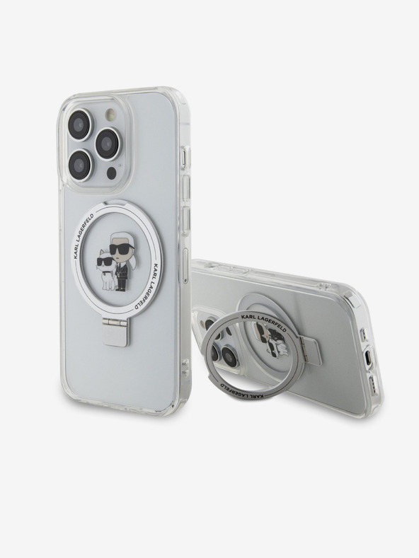 Karl Lagerfeld Karl Lagerfeld Stojanový Karl a Choupette MagSafe Zadný kryt pre iPhone 15 Pro Biely