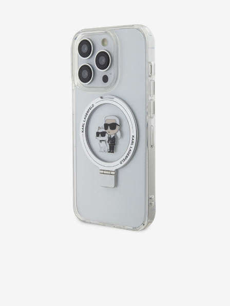 Karl Lagerfeld Karl Lagerfeld Stojanový Karl a Choupette MagSafe Zadný kryt pre iPhone 15 Pro Biely