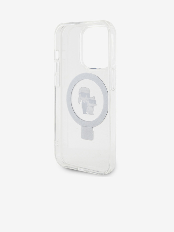 Karl Lagerfeld Karl Lagerfeld Stojanový Karl a Choupette MagSafe Zadný kryt pre iPhone 15 Pro Biely