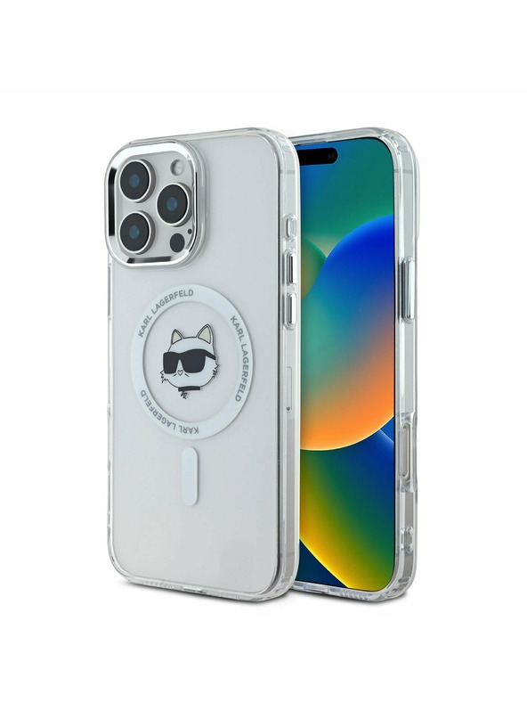 Karl Lagerfeld Karl Lagerfeld IML Hlava Choupette Kovový rám MagSafe Zadný kryt pre iPhone 16 Pro Max Priehľadný