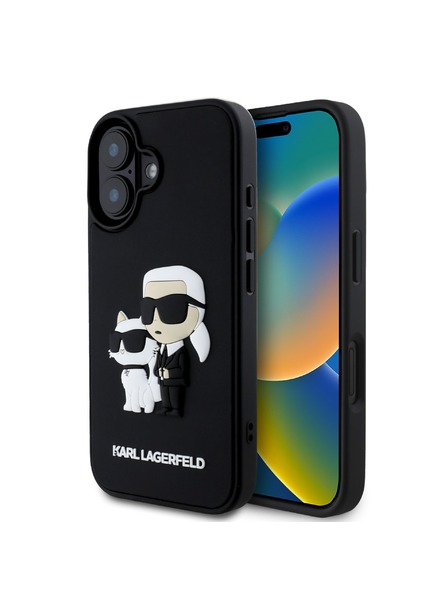 Karl Lagerfeld Karl Lagerfeld 3D Gumový Karl a Choupette Zadný kryt pre iPhone 16 Plus Čierny