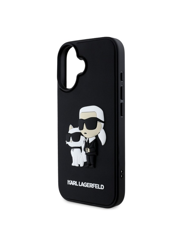 Karl Lagerfeld Karl Lagerfeld 3D Gumový Karl a Choupette Zadný kryt pre iPhone 16 Plus Čierny