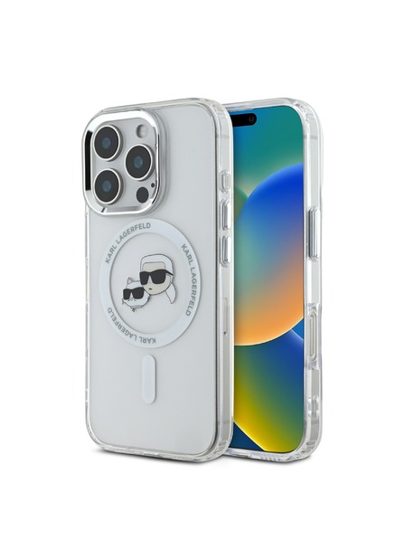 Karl Lagerfeld Karl Lagerfeld IML K&CH Hlavy Kovový rám MagSafe Zadný kryt pre iPhone 16 Pro Max Priehľadný